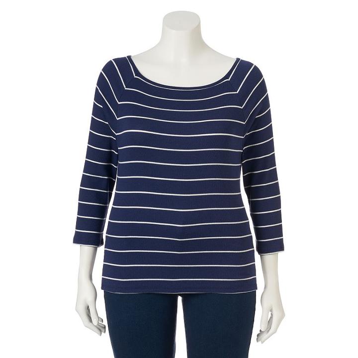 Juniors' Plus Size So&reg; Ribbed Boatneck Tee, Girl's, Size: 1xl, Blue