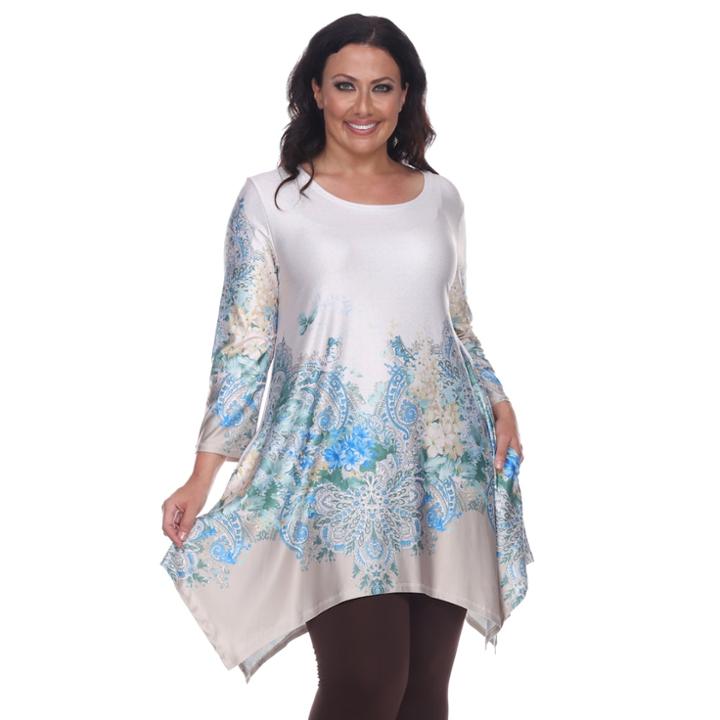 Plus Size White Mark Scroll Shark-bite Tunic, Women's, Size: 1xl, Beige Oth