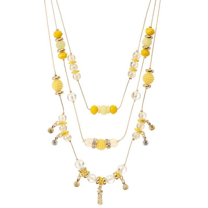 Yellow Beaded Pineapple Charm Layered Necklace, Women's