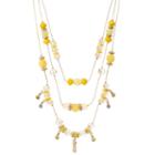 Yellow Beaded Pineapple Charm Layered Necklace, Women's