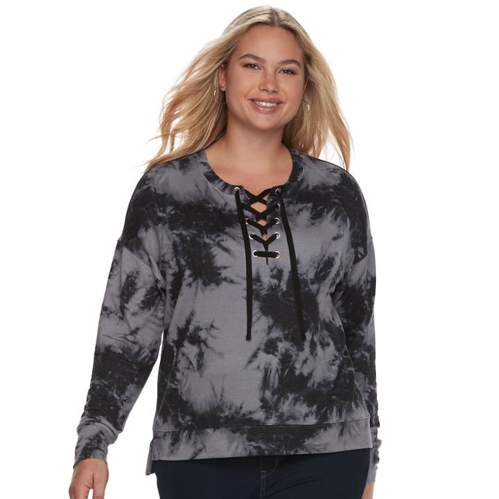 Juniors' Plus Size Mudd&reg; Lace-up Sweatshirt, Teens, Size: 3xl, Black