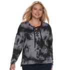 Juniors' Plus Size Mudd&reg; Lace-up Sweatshirt, Teens, Size: 3xl, Black