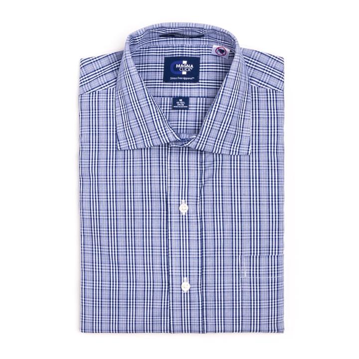 Men's Magnaclick Regular-fit Spread-collar Dress Shirt, Size: M-34/35, Blue (navy)