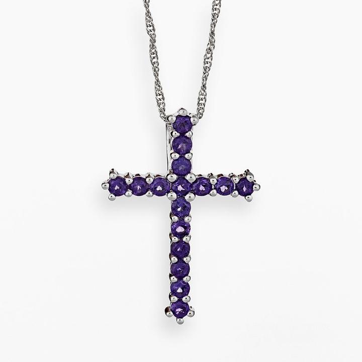 Sterling Silver African Amethyst Cross Pendant, Women's, Size: 18, Purple