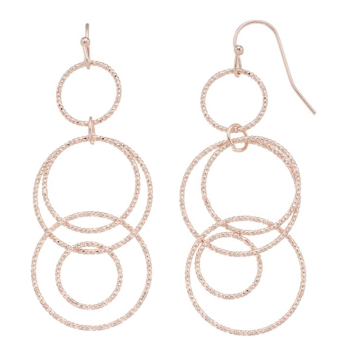 Textured Linear Nickel Free Hoop Drop Earrings, Women's, Pink