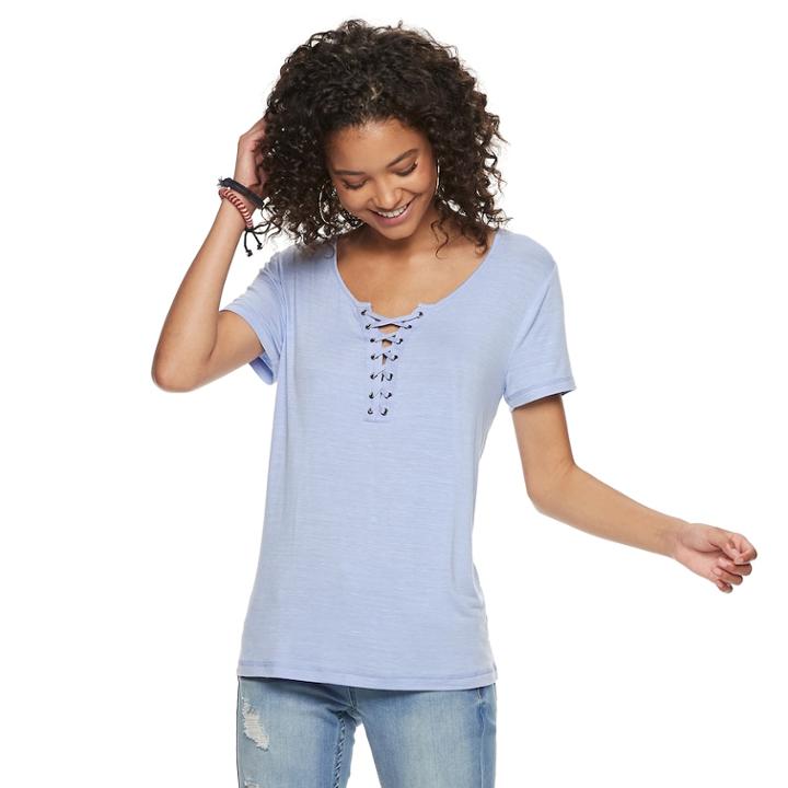 Juniors' So&reg; Lace-up Tee, Teens, Size: Small, Light Blue