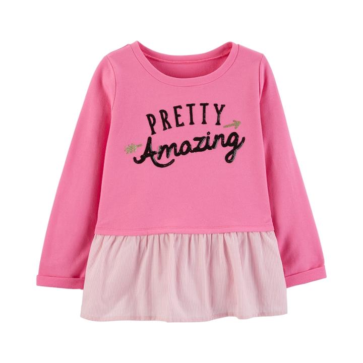 Girls 4-12 Carter's Sequin Peplum-hem Top, Size: 7, Pink