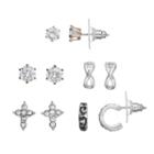 Apt. 9&reg; Cubic Zirconia Solitaire, Cross & Half Hoop Earring Set, Women's, Silver