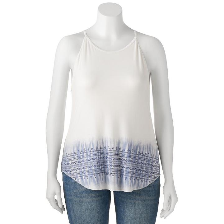 Juniors' Plus Size Mudd&reg; Tie-dye High Neck Tank, Girl's, Size: 3xl, White Oth