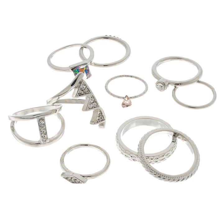 Mudd Simulated Crystal Silver Tone Ring Set, Women's, Multicolor