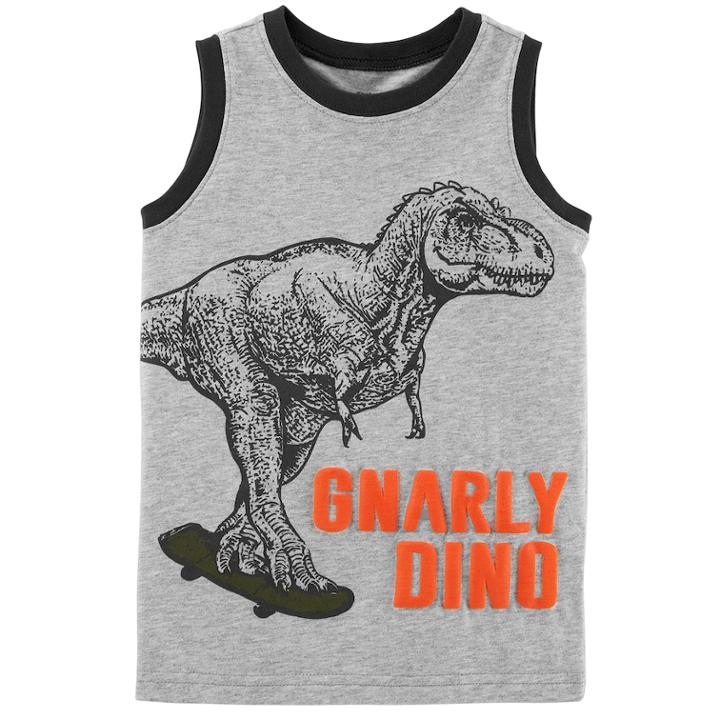 Boys 4-8 Carter's Gnarly Dino Dinosaur Skateboarding Graphic Tank Top, Size: 4/5, Light Grey