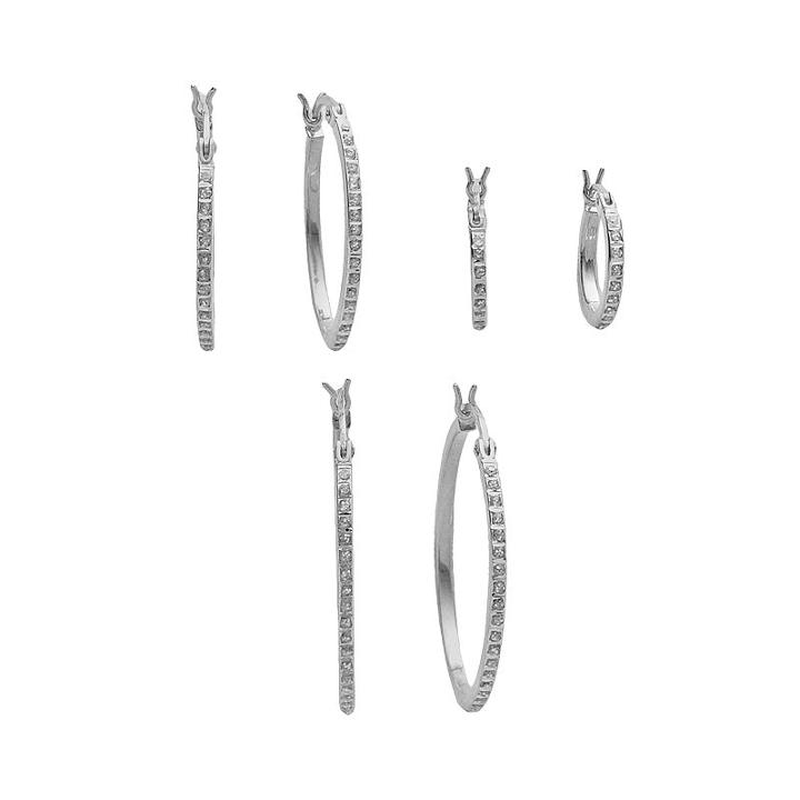 Diamond Mystique Platinum Over Silver Diamond Accent Hoop Earring Set, Women's, Multicolor