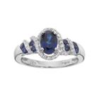 Lab-created Blue & White Sapphire Sterling Silver Halo Ring, Women's