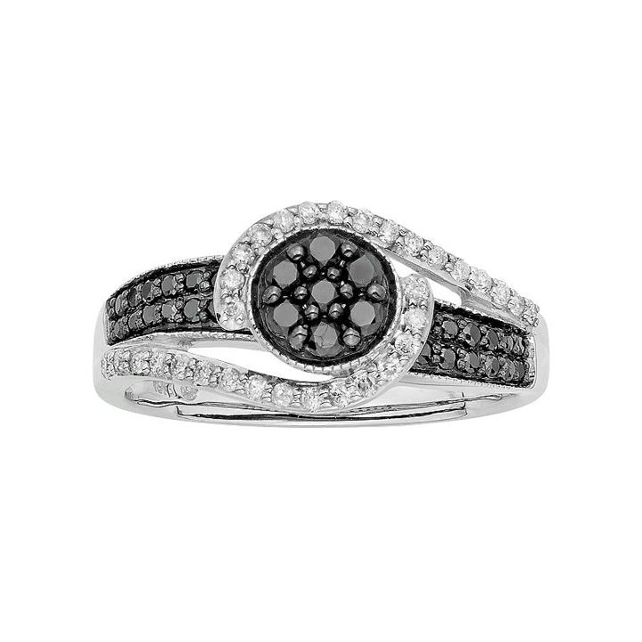 1/2 Carat T.w. Black & White Diamond 10k White Gold Swirl Ring, Women's, Size: 7
