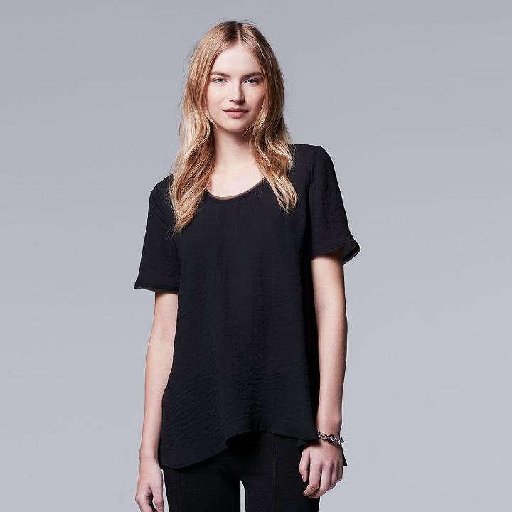 Women's Simply Vera Vera Wang Back Pleat Tee, Size: Xl, Black