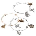 Bee, Ladybug, Dragonfly & Sun Charm Two Tone Bangle Bracelet Set, Women's, Multicolor