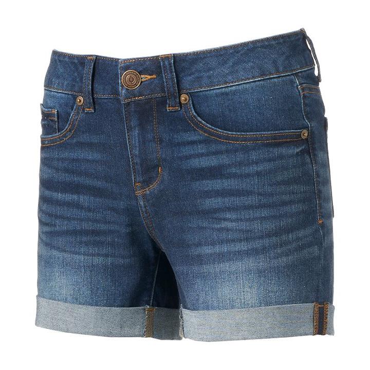 Juniors' So&reg; Roll-cuff Denim Midi Shorts, Girl's, Size: 5, Dark Blue