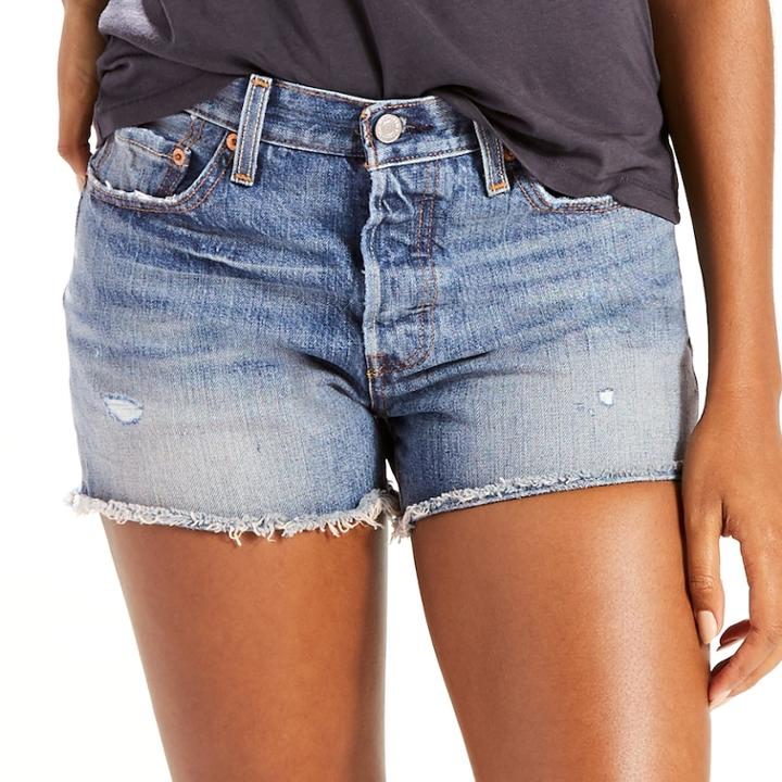 Women's Levi's 501 Ripped Jean Shorts, Size: 31(us 12)m, Med Blue