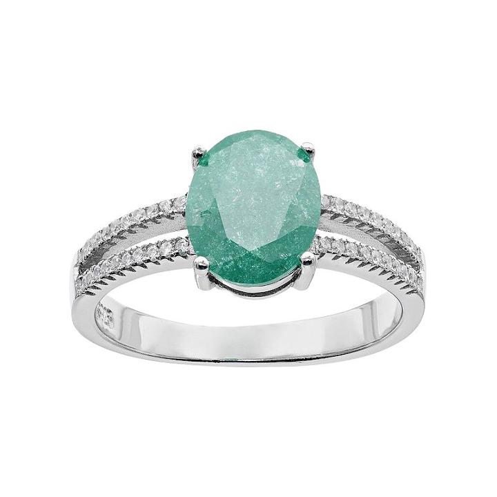 Sterling Silver Ice Cubic Zirconia Oval Ring, Women's, Size: 7, Green