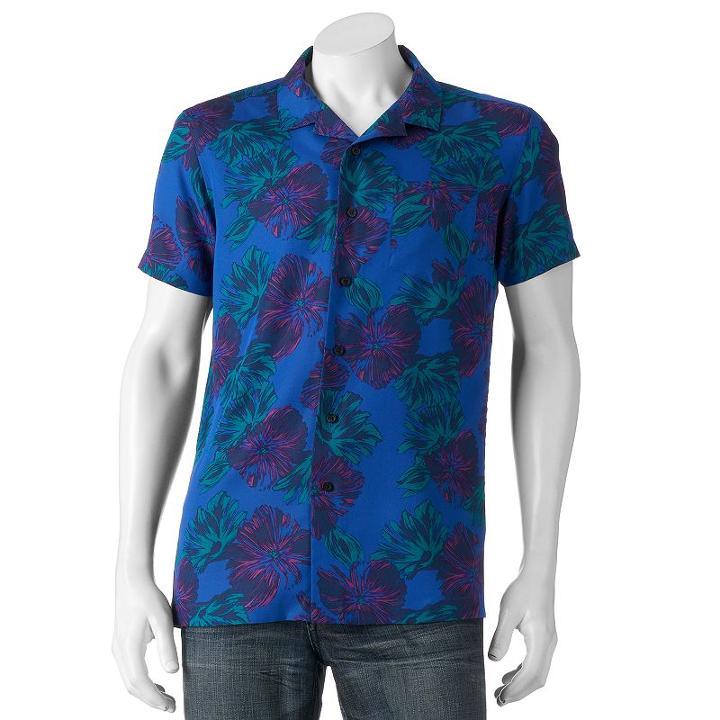 Men's Marc Anthony Slim-fit Tropical Button-down Shirt, Size: Medium, Blue