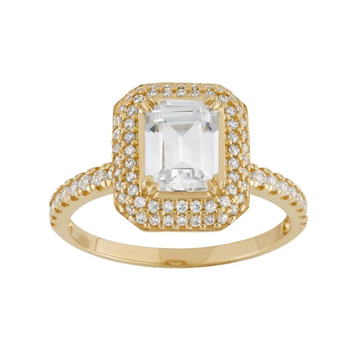 Cubic Zirconia Rectangle Halo Engagement Ring In 10k Gold, Women's, Size: 5, White