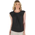 Women's Larry Levine Cap Sleeve Tuck Neck Zipper Top, Size: Xl, Black