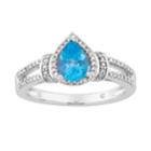 10k White Gold Swiss Blue Topaz & 1/5 Carat T.w. Diamond Teardrop Halo Ring, Women's, Size: 6