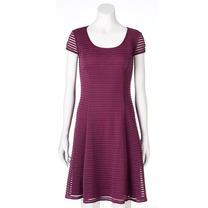 Women's Suite 7 Shadow Stripe Fit & Flare Dress, Size: 8, Dark Red