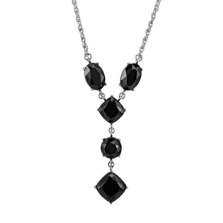 1928 Geometric Faceted Stone Y Necklace, Women's, Size: 16, Black