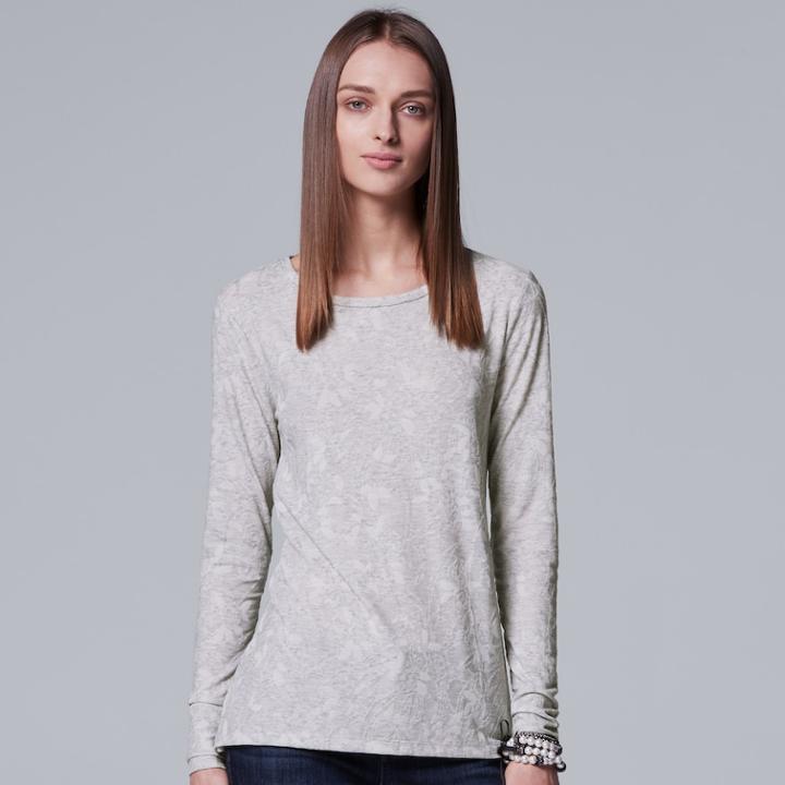Women's Simply Vera Vera Wang Jacquard Tee, Size: Xs, Light Grey