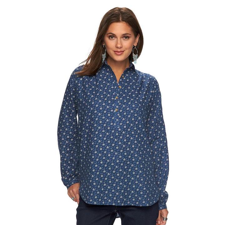 Women's Chaps Floral Henley Shirt, Size: Xl, Pink Ovrfl