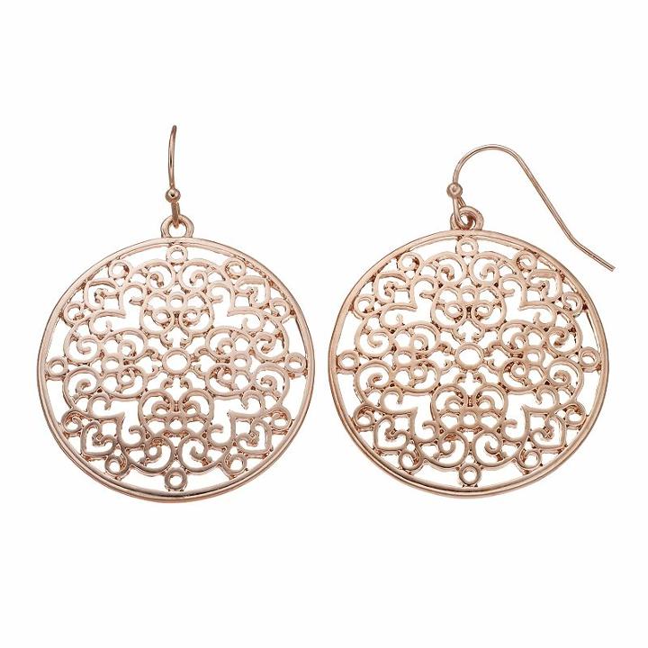 Apt. 9&reg; Nickel Free Filigree Heart Drop Earrings, Women's, Pink