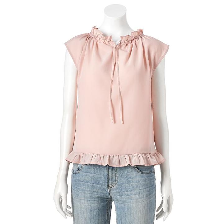 Women's Lc Lauren Conrad Ruffle Top, Size: Xl, Beig/green (beig/khaki)