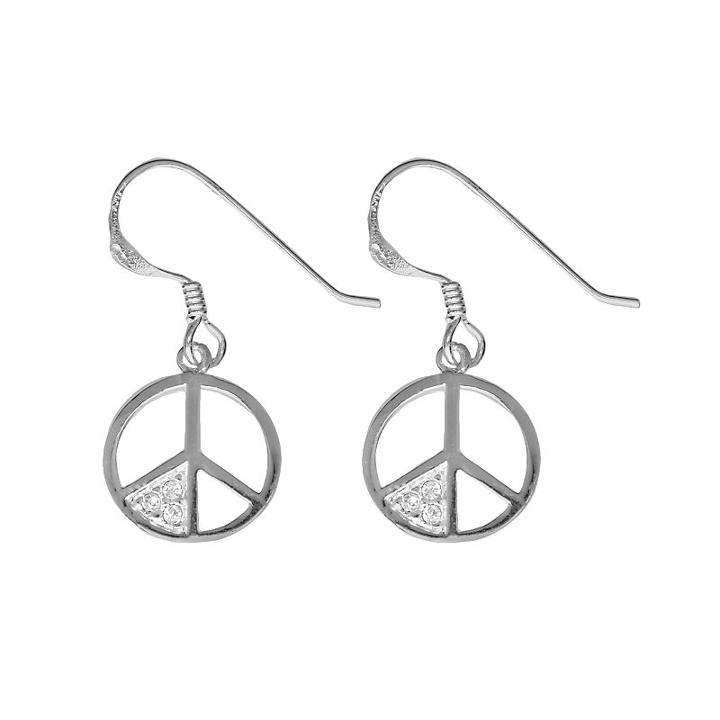 Sterling Silver Crystal Peace Sign Earrings, Women's, White