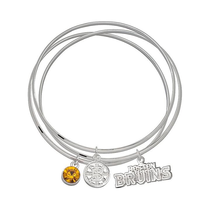 Logoart Boston Bruins Silver Tone Bangle Bracelet Set, Women's, Yellow