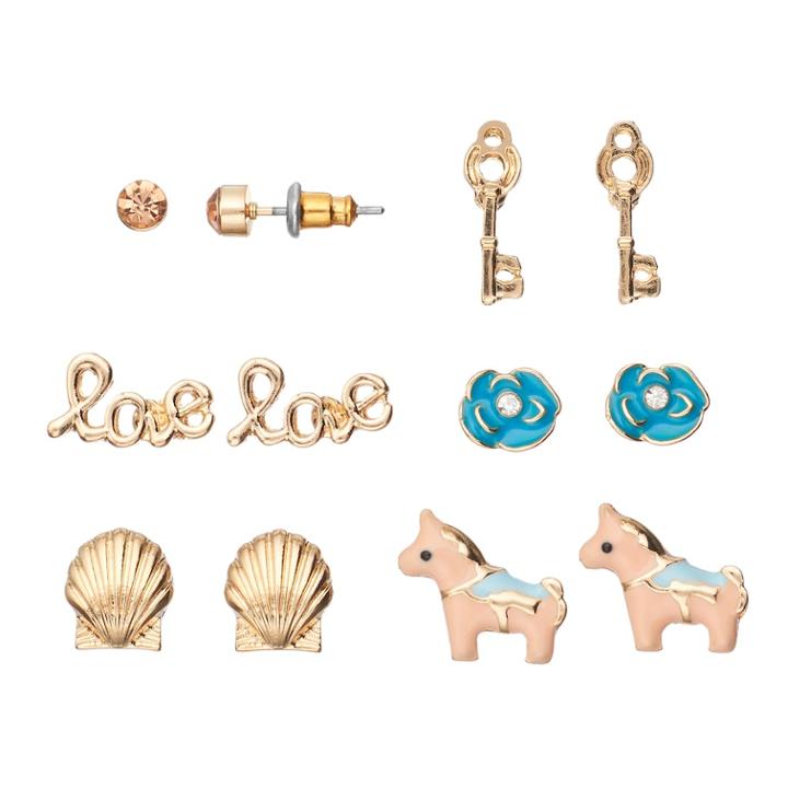 Mudd&reg; Love, Unicorn & Seashell Stud Earring Set, Women's, Gold