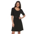 Women's Nina Leonard Belted Fit & Flare Dress, Size: Large, Black