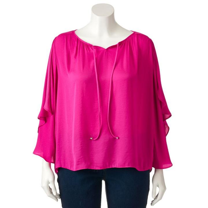 Plus Size Jennifer Lopez Bell Sleeve Peasant Top, Women's, Size: 1xl, Brt Pink