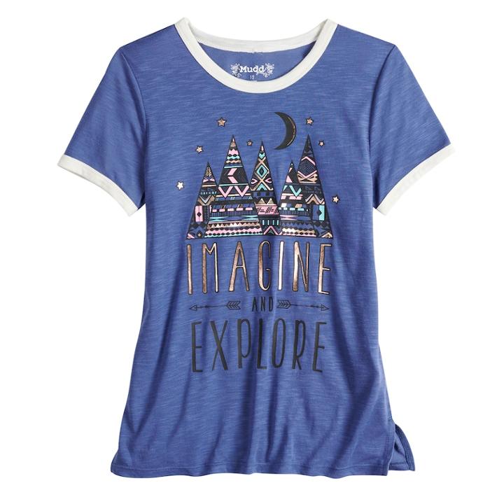 Girls 7-16 & Plus Size Mudd&reg; Ringer Graphic Tee, Size: 14 1/2, Blue (navy)