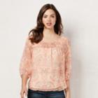 Women's Lc Lauren Conrad Printed Chiffon Peasant Top, Size: Xs, Pink