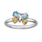 Stacks And Stones Sterling Silver Blue Topaz And Citrine Butterfly Stack Ring, Women's, Size: 8, Multicolor