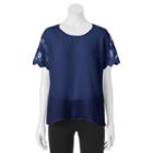 Juniors' Liberty Love Lace Scallop-trim Tee, Girl's, Size: Small, Blue (navy)