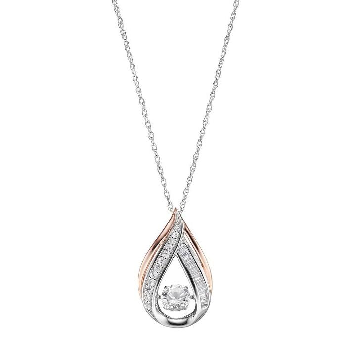Two Tone Sterling Silver Lab-created White Sapphire Teardrop Pendant, Women's, Size: 18