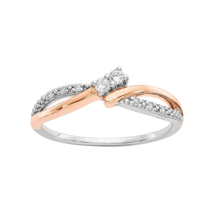 Two Tone 14k White Gold 1/10 Carat T.w. Diamond 2-stone Ring, Women's, Size: 7