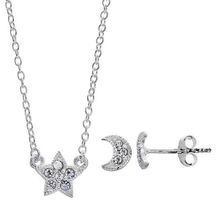 Itsy Bitsy Crystal Star Necklace & Moon Earring Set, Women's, White