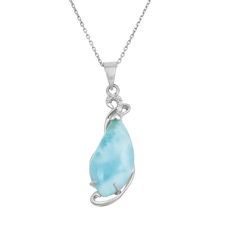 Larimar & Cubic Zirconia Sterling Silver Pendant Necklace, Women's, Size: 18, Blue