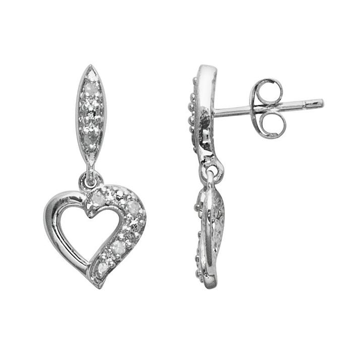 Sterling Silver 1/10-ct. T.w. Diamond Heart Drop Earrings, Women's, White