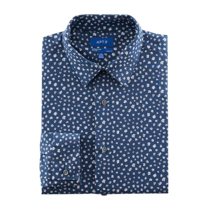 Men's Apt. 9&reg; Slim-fit Premier Flex Collar Stretch Dress Shirt, Size: 15.5-32/33, Blue
