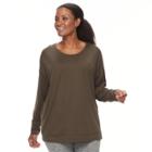Plus Size Tek Gear&reg; Long Sleeve Cross Back Crew Top, Women's, Size: 3xl, Dark Green