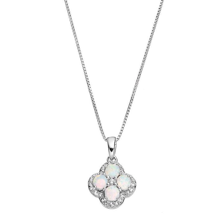 Sterling Silver Lab-created White Opal & White Topaz Flower Pendant Necklace, Women's, Size: 18